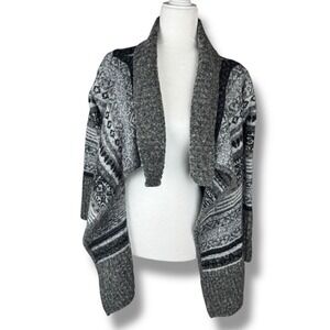 Womens Wool Blend Cardigan Sweater Top Size Medium Fair Isle Chunky Indie Cozy